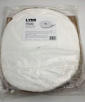 Front view of Lynn Manufacturing 9500 strip ceramic fiber blanket roll, white, 2in x 1in x 150in, in plastic.