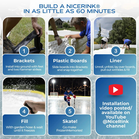 Top Notch Backyard Ice Rink Kit 20 By 40 Set, DIY Home Hockey And Ice Skating Rink With 18 Inch Boards, Brackets, Liner And Accessories, Essentials Package Ready To Install For Your Family Backyard