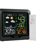 Wireless Color Forecast Station With Indoor And Outdoor Temperature Humidity And Colorized Forecast Icons Audio Alerts Max Min History With Time And Date Heat Index And Dew Point View Easy Read Display For Your Home Weather Setup showing temperature and humidity.