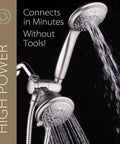 High Pressure 2 In 1 Handheld And Rain Shower Head System with water flow, nickel finish, patented 3-way diverter visible