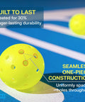 Hardcourt Pickleball Balls with Storage Tube USAP Approved for Tournament Play Durable Indoor Outdoor Balls on blue court.