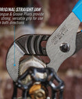 Tongue And Groove Pliers 9.5 Inch Straight Jaw With 1.5 Inch Jaw Capacity, Non Slip Undercut Groove Design, Permalock Fastener gripping pipe