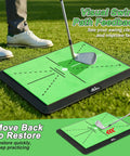 Golfer using Three In One Golf Practice Mat With Swing Path Feedback, Switch Between Fairway, Rough And Putting Pads On A Non Slip Rubber Base.