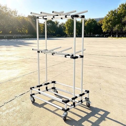 Adjustable Double Tier Wire Harness Hanging Rack With 12 Rock Solid Arms For Slick Cable Routing And A Tidy Garage Setup That Truly Gets It Done Right on a smooth concrete surface.