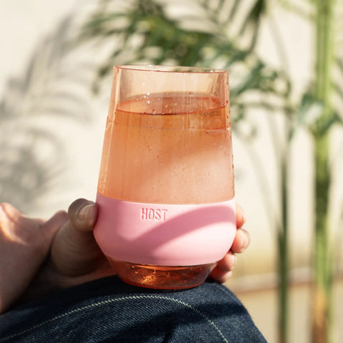 Freezable Stemless Wine Glasses With Secure Lids, Double Wall Insulated Chiller Tumblers For Grab And Go Vibes, Keep Your Sip Ice Cold Outside, 12 Oz Set Of Two Pink Blush Drinkware For Her, filled with sparkling beverage.