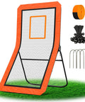 Backyard Lacrosse Rebounder Net 4 By 7 Ft Adjustable With Five Angles And Target Stripe, durable net and accessories on grass