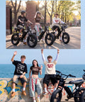 Group riding 750W Fat Tire Electric Bike For Adults With Wheelie Capability in urban setting