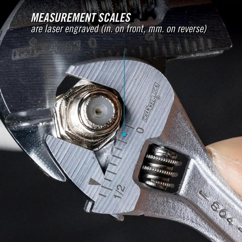 Close-up of 4 Inch Adjustable Wrench Built Tough With Large Jaw Capacity And Thin Access Design Chrome Vanadium Steel Polished Finish