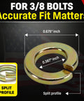 3/8 in split lock washer, alloy steel with yellow zinc chromate coating, 50 pcs (front view)