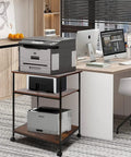 Top Shelf Premium Steel Frame 3 Tier Printer Stand Beefy Rolling Cart for Laser Inkjet Machines with Dead Simple Adjustable Shelves Swanky Lockable Wheels Nifty Desk Supply Holder Rack in modern workspace.