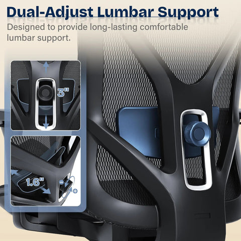 Ergonomic Mesh Office Chair With Adjustable Lumbar Support And 3D Armrests, showing lumbar adjustability feature