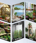 Collage showing No-Fuss Solar Drip Irrigation System For Indoor And Outdoor Gardens in greenhouse, patio, balcony, raised bed, grow tent, and indoor settings.