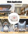 Premium Electric Chandelier Hoist 110V With Remote And Wall Switch For Effortless Lifting Up To 26 Feet Stroke And 220 Lbs Load Capacity shown in various applications like villas and churches.