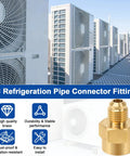 1/4 SAE To 1/4 NPT Brass Adapter AC Refregeration Pipe Connector Fittings showcasing brass adapter with AC units in background.