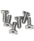 Pack Of 100 M4 X 12mm Stainless Steel Hex Drive Flat Head Machine Screws arranged closely showing corrosion-resistant material and flat heads.