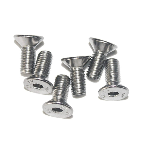 Pack Of 100 M4 X 12mm Stainless Steel Hex Drive Flat Head Machine Screws arranged closely showing corrosion-resistant material and flat heads.