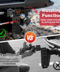 Adjustable Trailer Hitch With 360 Degree Swivel Tri Ball Mount And Tow Hook Lock on truck receiver, rotating 3-in-1 ball system