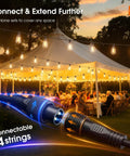 198 Ft Outdoor String Lights With Remote Dimming And Timer Waterproof Patio Lighting illuminating a tent and garden party setup