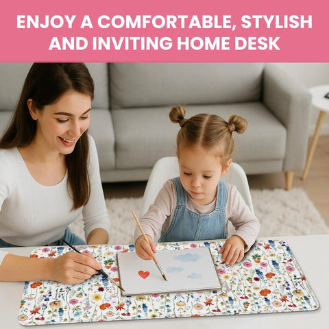 Ultra Large Desk Pad For Desktop 31.5 Inch By 11.8 Inch Extended Mouse Pad With Anti Slip Surface Featuring Wildflowers Design