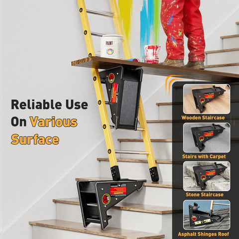Universal Ladder Stabilizer And Roof Leveler Tool For Uneven Surfaces on stairs with wooden stabilizer in use