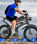 Fat Tire Electric Bike For Adults with 48V 20Ah Battery, rider on rocky terrain showcasing multiple riding modes