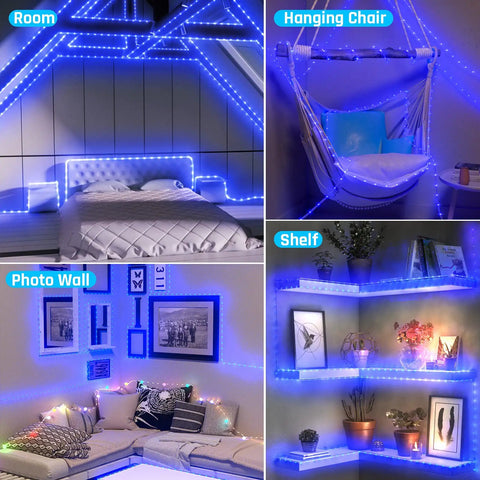 Room decor with Solar Rope Lights Outdoor Waterproof, 39.37 Feet Copper Wire With Clear PVC Tubing highlighting areas.