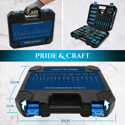 Cool 71pc Magnetic Screwdriver Set With Chrome Vanadium Steel Bits, Phillips And Torx Drivers Plus Flex Shaft Kit 30cm case