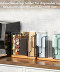 Cup And Lids Holder With Wooden Base For Disposable Cups Straws Organizer And Dispenser On Countertop Coffee Station