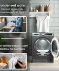 Killer Compact Washing Machine With 2.2 Cu Ft Auto Sense Water Level Detection 1400 Rpm Spin Fifteen Wash Cycles LED Panel And Sleek Titanium Frame For No Sweat Laundry Cleanup in a modern laundry setup with anti-wrinkle features.