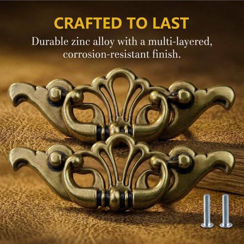 Antique Brass Bail Drawer Pulls Set, 6 Pack, Vintage Zinc Alloy Cabinet Handles With Screws, 6 Inch Total Length