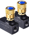 Two Pack Three Eighths Inch NPT Hydraulic Flow Control Needle Valve Dual Function For One Way Regulation And Quick Shutoff In Carbon Steel Durable Industrial Hydraulics, 3/8 NPT