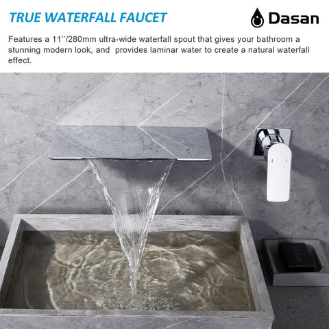 Wall Mount Bathroom Faucet With Waterfall Spout In Wall Design Single Handle Polished Chrome Sink Faucet 11 Inch Wide Spout Slick