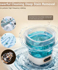 Smooth Operator 20L Mini Portable Washer And Spin Dryer Folding Space Saver shows deep stain removal with water cycling.