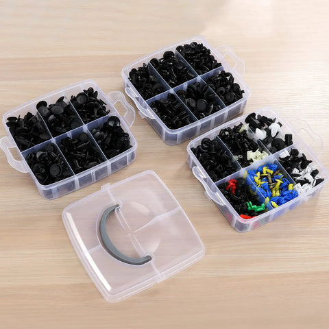 Must Have 835 Piece Car Push Retainer Clips And Plastic Fasteners Kit With 24 Sizes in storage boxes, various colors visible