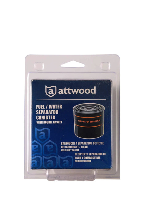 Universal Three Eighths Inch 10 Micron Fuel Water Separator Filter With Double Gasket packaged in clear plastic