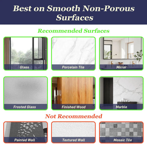 Recommended surfaces for Heavy Duty Vacuum Suction Cup Hooks Black 2 Pack for smooth walls and glass, including glass, tile, mirror.