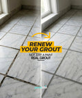 Gray Premixed Acrylic Sanded Grout Repair Kit With Applicator For Bathroom Shower Kitchen Floor Water-Resistant Grout Filler Fast Drying 13.4 Oz Ideal For Cracks And Worn Joints In Tile before and after application on marble floor tiles.