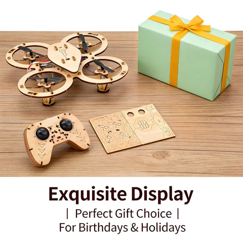 Wooden RC Drone Kit With Snap Together Design No Glue Needed Beginner Friendly Remote Control Quadrotor Flying Toy