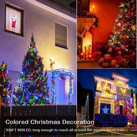 Massive 800LED Multicolor Christmas String Lights 330ft Plus 10ft Lead 8 Modes Timer Waterproof For Indoor Outdoor Decor Perfect For Garden Yard Tree Wedding And Holiday Parties