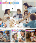 Children building 4 In 1 STEM Kit For Kids Featuring 3D Wooden Puzzles A Mini Ferris Wheel Build A Fiber Optic Lamp And Star Night Light