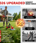 Man using Cordless Weed Wacker With Wheels 4 In 1 Garden Tool Powered By 21V Battery 650W Motor Includes 3 Blades Brush Cutter