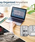 Water Resistant Electronics Organizer Case For Cables And Chargers Slim Travel Pouch with organized slots next to laptop