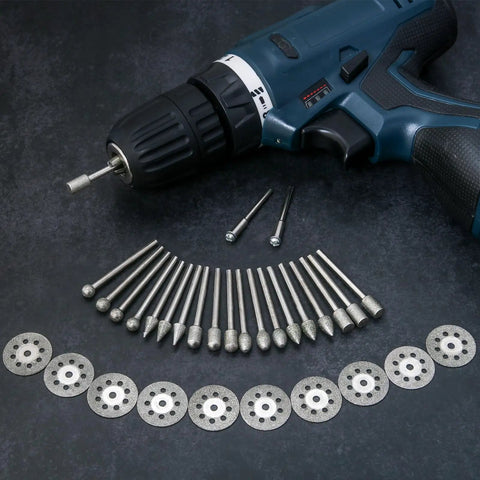 32 Piece Diamond Burr Set For Rotary Tools Pro Grade Diamond Grinding Bits Grab-And-Go 1/8 Inch Shank with drill and bits