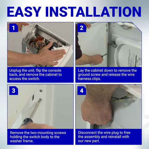 Easy installation steps for Ultra Durable Washer Lid Switch For 3949238 Fits Whirlpool And Kenmore washers with metal shield