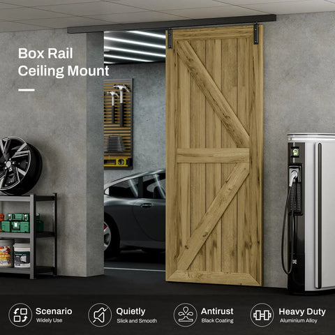 Heavy Duty Ceiling Mount Box Rail Barn Door Hardware Kit For Single Door Six Foot Sliding Track No Frills Aluminum Alloy System Supports Up To 330 Lbs Fits Doors Up To 32 Inch Opening And 36 Inch Panel Width