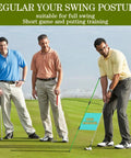 Three men practicing golf with 2 Pack 48 Inch Collapsible Golf Alignment Sticks Training Aid For Aiming, Putting, And Swing.