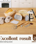 Go To Sourdough Starter Kit with 10 inch round and 11 inch oval banneton proofing baskets and 34oz starter jar on a kitchen counter