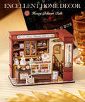 Vintage French Dessert Shop Miniature Dollhouse Kit With LED Light One 18 Scale Wooden Diorama Model For Adults kitchen decor