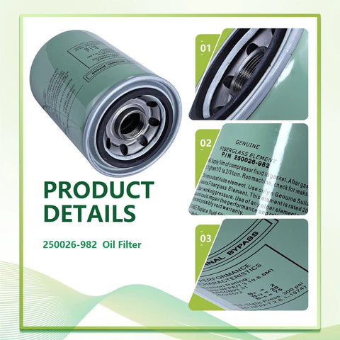 Heavy Duty Oil Filter For Bds Trek Es Vs Air Compressors Keeps Your Rig Running Dead On Replaces 250026982 250028032 side view with specifications.