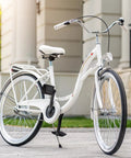 White bicycle with 2 Pack Bike Pedal Covers With 3.5mm Neoprene Cushioned Pedal Sleeves for protection against damage in transit.